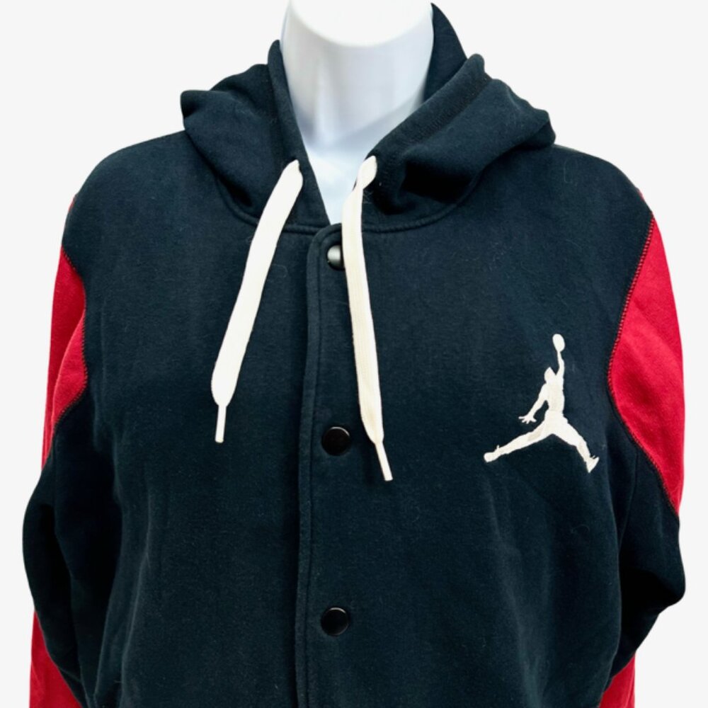 Air Jordan Hoodie Men’s L Button Fleece Sweat Jacket Embroidered Logo black Red - Picture 5 of 9